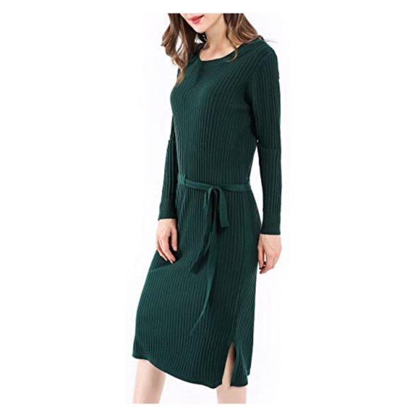 Dresses & Skirts - Women Round Neck Knit Stretchable Sweater Dress